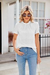 Women's T Shirts Spring Summer Fashion Lace Collar Women Top Bubble Sleeves Loose Folded Female T-shirt