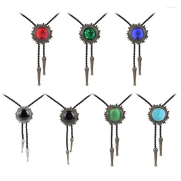 Bow Ties Adjustable Bolo Tie Western Cowboy Teens Men Women Dance Necktie Punk Shirt Alloy Gemstones Buckle Pendant