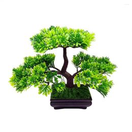 Decorative Flowers Artificial Guest-Greeting Pine Bonsai Mini Simulation Tree Plant Home Decor (Green)