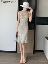 Party Dresses Kimutomo Pearl Beaded Sequined Shiny Dress O Neck Off-shoulder Sexy Hip Celebrity Style Birthday Vestidos Women