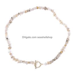 Pendant Necklaces Irregar Stone Chip Beads Necklace Crystals Moonstone Gravel Gold Colour Alloy Charms Reiki Jewellery Drop Delivery Pend Dhnai