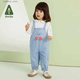 T-shirts Amila Baby Clothing Sets 2023 Spring New Long Sleeves T-shirt+Jumper Pants Suit for Girls Casual Cute Cartoon Children Clothes24328