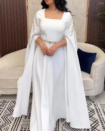 Party Dresses Saudi Arabia White Prom Beadings Floor Length A-Line Elegant Evening Gowns Satin Square Formal Women 2024