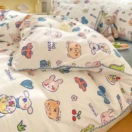 Bedding Sets Washed Cotton Double-layer Yarn Bed Sheets Cartoon Pure Student Dormitory