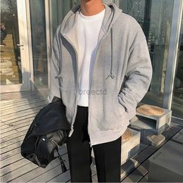 Men's Hoodies Sweatshirts Mens Zipper Hoodies Streetwear Casual Zip Up Jacket Male Solid Colour Loose Sweatshirts Simple Hooded Coats 24328