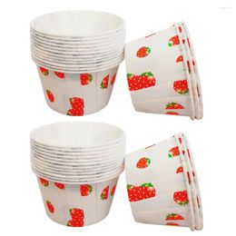 Disposable Cups Straws 100Pcs Strawberry Pattern Paper Treat Dessert Bowls For Bakery