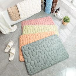 Bath Mats Bathroom Floor Mat Coral Velvet Non Slip Rug Water Absorbent Doormat 3D Cobblestone Patterned Shower Room
