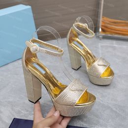 Designer Sandal Patent Leather Platform Sandals Triangle High Heel Shoes Women Luxury Wedding Evening Sequined Satin Heels