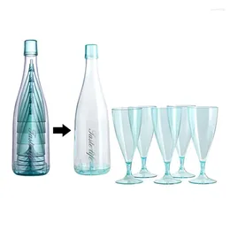 Disposable Cups Straws 6Pcs/Set Plastic Champagne Cup With Bottle Cold Drink Juice Transparent Cocktail Wine For Party Supplies Tools