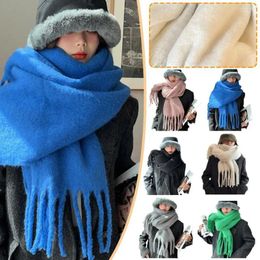 Scarves Luxury Cashmere Scarf Classic Tassels Fluffy Solid Color Soft Shawl Thickened Warm Large Versatile Women