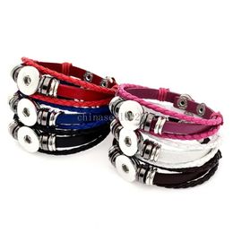 Retro Handmade Braided Leather Snap Button Bangles fit 18MM Snaps for Women Men Buttons Jewellery