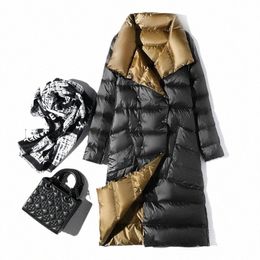 winter New Light Down Jacket Female White Duck Down Medium Lg Double-sided Over The Knee Slim-fit Coat r7jM#