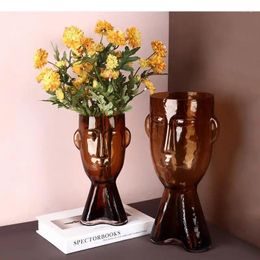Vases Glass Vase Human Face Abstract Head Modern Home Decoration Flower Arrangement Hydroponics Household