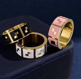 Enamel Rings Engraved F Letter With Black White Enamel Fashion Style Men Lady Women 18K Gold Wide Ring Jewelry Gifts HFRN1 --12