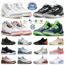 3 3s Basketball Shoes Red Stardust Hugo Ivory RIO Black Cat UNC Cool Grey Palomino Luck Green Midnight Navy Fear True Blue Men Women Trainers Sports Sneakers