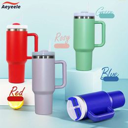 Aeyeele 1pc 40oz Stainless Steel Double Wall Tumbler with Lid and Handle, Portable Keep Cold for Outdoor Camping Trip, Leakproof Wide Mouth Sports Water Cup