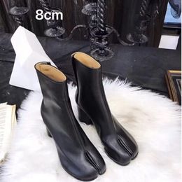 Women's Tabi Boots Shoes Chunky High Heel Boots Genuine Leather Fashion Autumn Women Split toe Shoes P25D50