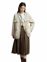 dushu 100% Wool Beige Brown Color 2023 Winter New Short Woolen Jackets V-Neck Single Breasted Straight Coats Wool Coat Women A4hb#