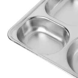 Plates Stainless Steel Rectangular Tray Canteen Bento Lunch Box 4 Sections F0T4