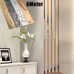 Stickers 6M Metal Wall Sticker Flat Decorative Lines Selfadhesive Ceiling Background Wall Decor Strip Trim Home Room Decoration Decals