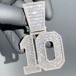 Custom Name Initials VVS Baguette Diamond Necklace Set Pass Tester Moissanite Sier Cuban Chain Pendant