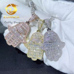 Factory Price Hiphop Jewellery Sier Hasma Iced Out Moissanite Diamond Hand Pendant For Cuban Chain