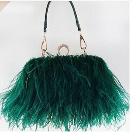 Evening Bags Luxury Ostrich Feather Party Clutch Bag Women Wedding Purses And Handbags Small Shoulder Chain Designer BagEvening317m