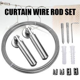 Accessories 1Set Stainless Steel Curtain Wire Curtain Wire Rod Set Wire Rope Cable Tensioner Curtain Decorative Accessories Mayitr