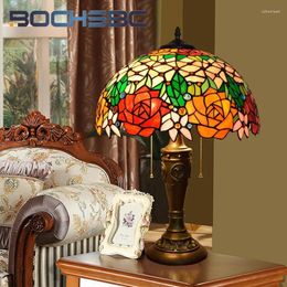 Table Lamps BOCHSBC Tiffany Stained Glass Desk Lamp Retro Style Pastoral Rose Art Deco Living Room Dining Bedroom Bedside Office