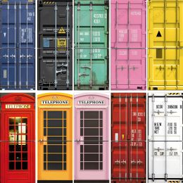 Stickers 3D Container Telephone Booth Kitchen Fridge Decorative Stickers PVC Waterproof Full Refrigerator Door Wrap Full Cover Wall Decal