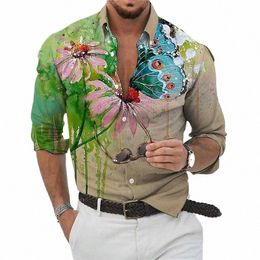 2022 Hawaiian Butterfly Shirts For Men 3d Lg Sleeve Fr Shirt Beach V-neck Oversized Tops Tee Shirt Homme Summer Clothing t4OG#