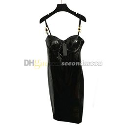 Pu Leather Dress Sexy Sling Dresses Women Designer Bodycon Dress Summer Party Split Dresses