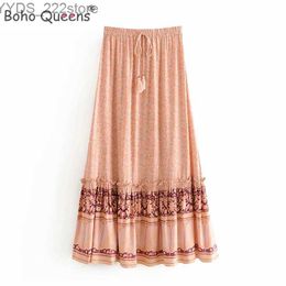 Skirts Skorts Boho Queens Fashion Women Floral Peacock Print Beach Bohemian Maxi Skirt High Elastic Waist Rayon A-Line Femme yq240328