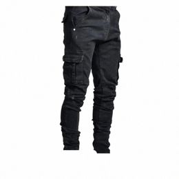 men's New Fi Y2K High Street Hip-hop Vintage Slim Thin Elastic Small Leg Pants Casual Multi-pocket Work Pants Skinny Jeans 98LX#