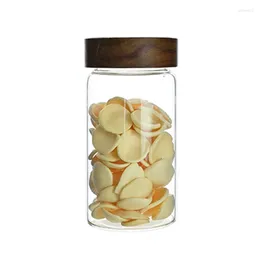 Storage Bottles Wood Lid Glass Airtight Canister Food Container Tea Coffee Beans Kitchen Jar Sealed Grounds Candy Jars