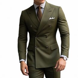 formal Men's Suits Green Slim Fit High Quality Regular Length 2 Piece Jacket Pants Luxury Blazer Full Set Chic Costume Homme t7oU#