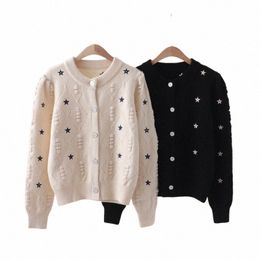 Autumn and Winter New Five Pointed Star Heavy Industry 3D Embroidery Sticked Cardigan Women's Sweet and Age Reducing Fi CoA 34NW#