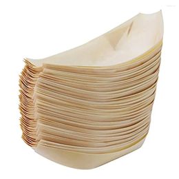 Disposable Dinnerware 100Pcs Solid Wood Smooth Tableware Dessert Salad Appetizer Serving Boat Sushi Tray Kitchen Supplies