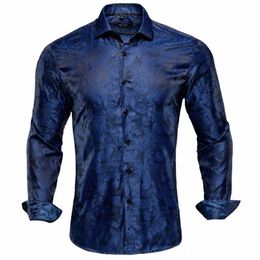 hi-tie Silk Mens Shirt Lg Sleeves Plain Paisley Wedding Busin Party Outerwear Overshirt Wholesale for Male Wedding Busin Y21R#