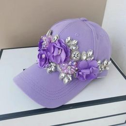 Ball Caps 202403-shi Customised Ins Chic Original Design Purple Drill Flower Daily Lady Shade Baseball Hat Women Leisure Visors Cap