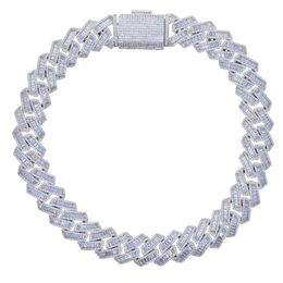 Chokers Iced Out Bling 19mm Baguette CZ Heavy Chunky Cuban Link Chain Necklace Silver Colour 5A Zircon Choker Hip Hop Men Women Jew275K