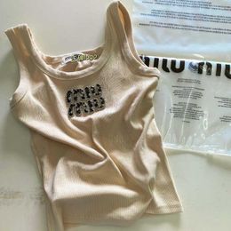Women's T Shirt Designer Tee Summer Miui Nail Bead Letter Heavy Industry Tight Fitting Vest New Slimming Suspender Bottom Sleeveless Top dz