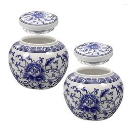 Storage Bottles 2pcs Ceramic Tea Canister Traditional Can Jar Dried Fruit Loose