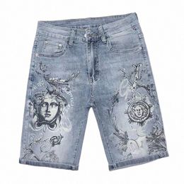 spring/summer 2022 new ripped jeans, male embroidery, casual spirit, young man's five-cent pants, fiable brand beggar pants 69Xa#