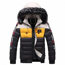 -20 Degree Winter Youth Hooded big Fur Collar Jackets Men's Thick Warm Cott Clothing Fi Colour Block Padded Jacket Parkas o9Vl#