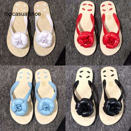 Chanelllies CF Channeles Flower Camellia Women Flip flops Slippers C letter thong Sandals Beige Black Pink Flower Rubber womens girls flat mules Summer Pool Beach lo