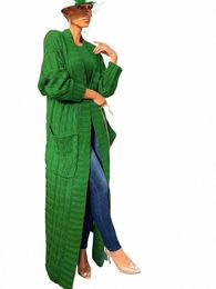 cardigan Women Green Knitted Crochet Loose Full Sleeve Female Sweater 2023 Spring Autumn Warm Casual Office Lady Lg Cardigans K2p4#