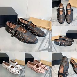 Summer Hollowed Sandal Designer Leather Ballet Flats Nappa Dress Shoes Round Toe Loafers With Box 545
