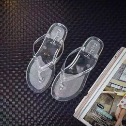 Slippers Womens Summer Transparent Beach Sandals Jelly Crystal Flip Flops Wear Flat Outside PVC Solid Slides Women H240328UEUP