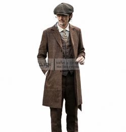brown 2023 Mens Tweed Herringbe Wedding Suit Prom Tuxedos 2 Piece Peak Lapel Tweed for autumn Slim Fit Blazer+Pants P19a#